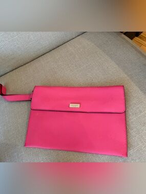 kate spade Bright Pink Leather Envelope Clutch with Gold Plaque